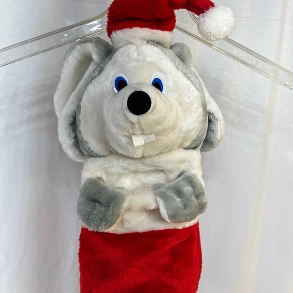 Smithy Gray Mouse Santa Hat Plush Christmas Stocking 27" Vintage Great Condition - Picture 4 of 4